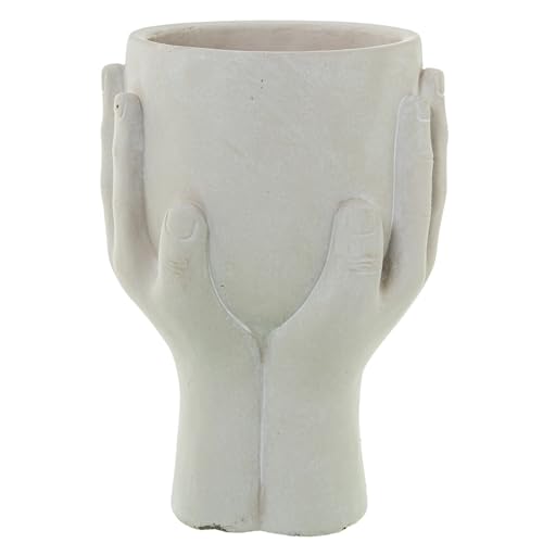 DRW Blumentopf mit 2 Händen aus Keramik in Weiß, 17 x 14 x 24 cm von DRW