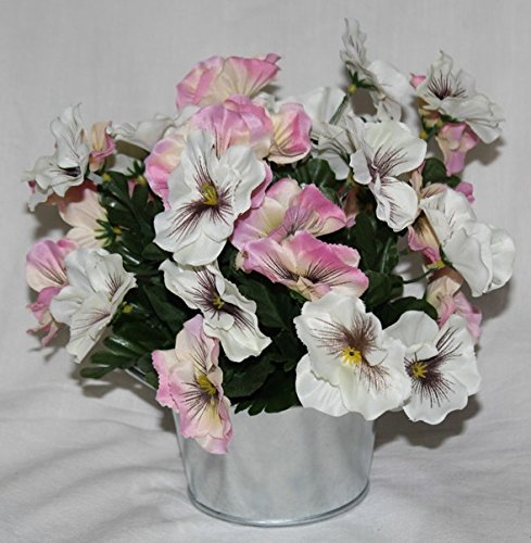 DRW - Blumenzentrum - Metallwürfel mit rosa und weißen Stiefmütterchen, 28 x 28 x 25 cm von DRW