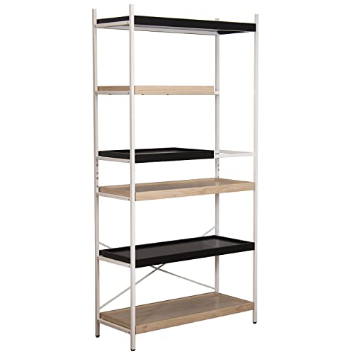 DRW Bodenregal aus Metall und MDF, Weiß, Schwarz und Natur, 100 x 40 x 201 cm, Höhe der Beine 10 cm DRW Bodenregal aus Metall und MDF, Weiß, Schwarz und Natur, 100 x 40 x 201 cm, Höhe der Beine 10 cm von DRW