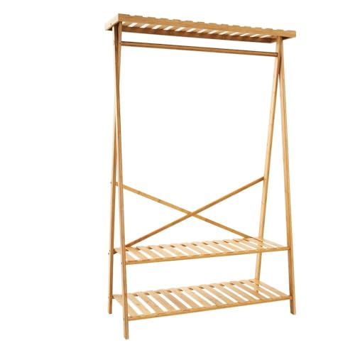 DRW Bodenregal mit 1 Stange und 2 Einlegeböden aus Holz in Natur von DRW