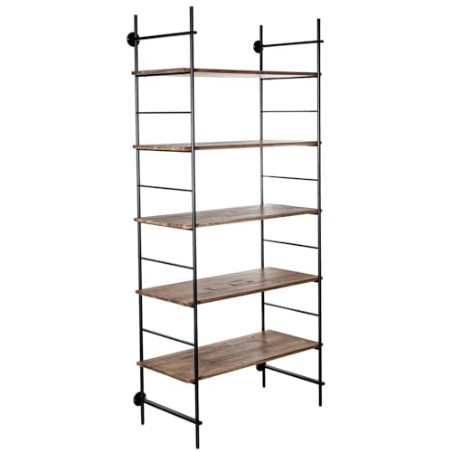 DRW Bodenregal mit 5 Böden aus Metall und Holz in Schwarz und Natur, 94 x 44 x 220 cm von DRW