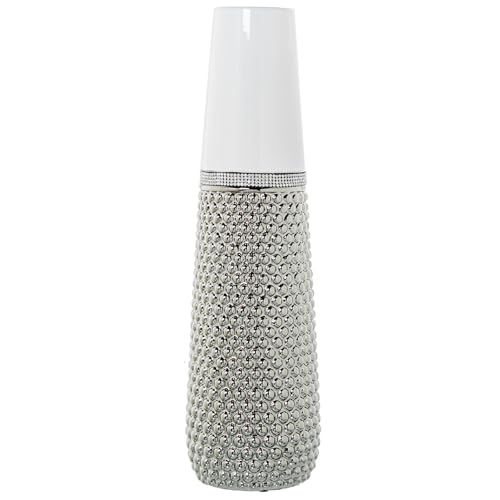 DRW Bodenvase aus Keramik, Weiß und Silber, mit Strasssteinen, 14 x 14 x 50 cm von DRW