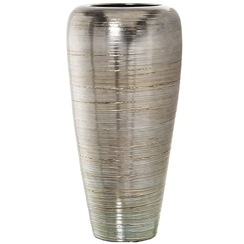 DRW Bodenvase aus Keramik, silberfarben, 40 x 93 m, Öffnung 25 cm von DRW