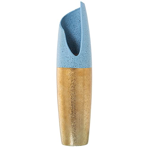 DRW Bodenvase aus Keramik in Gold und Blau, 14 x 55 cm von DRW