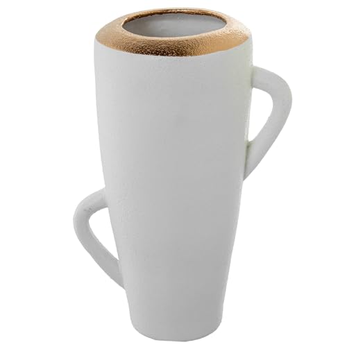 DRW Bodenvase aus Keramik mit weißen Griffen und Goldrand, 27 x 20 x 45 cm DRW Bodenvase aus Keramik mit weißen Griffen und Goldrand, 27 x 20 x 45 cm von DRW