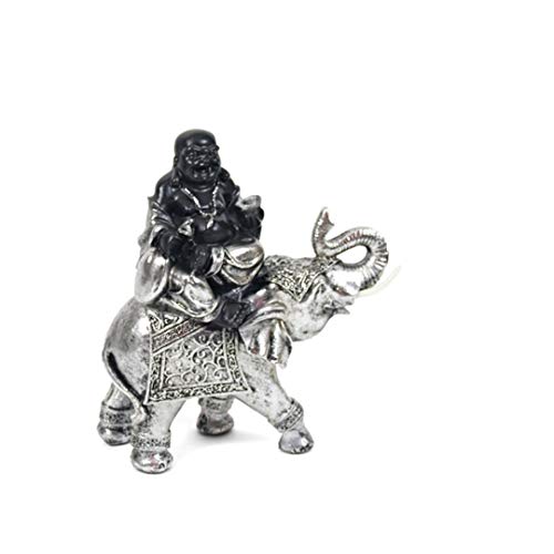 DRW Buddha mit Elefant, Kunstharz, Schwarz und Silber, 23.00 x 10.00 x 26.00 cm von DRW