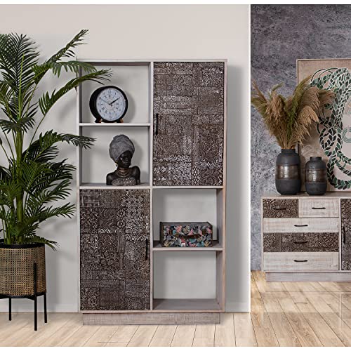 DRW Bücherregal mit 2 Türen und 2 Holzregalen in Natur, Weiß und Braun 100 x 40 x 180 cm von DRW