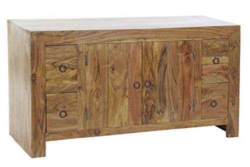 DRW Buffet mit 2 Türen und 4 Schubladen aus massivem Akazienholz in Natur, 110 x 40 x 60 cm, Akazie, 110x40x60cm von DRW