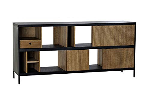 DRW Buffet mit 3 Türen und 1 Schublade aus Metall und Esche, 160 x 40 x 75 cm, schwarz Natur, 160x40x75cm von DRW