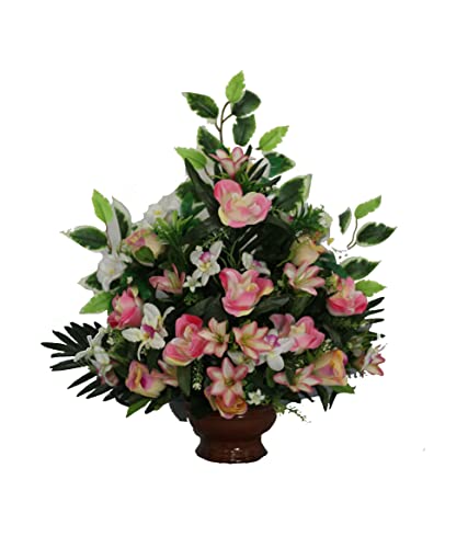DRW Centro Blumen Zementhof Heilige Rosas und Glocken, Rosa 62 x 50 cm, Weiß und Lachs, Medidas: 62x50 cm von DRW