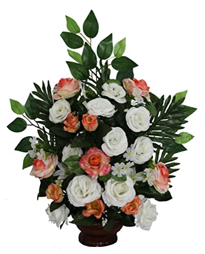 DRW Centro Blumen Zementhof Heilige Rosen weiß 62 x 50 cm, rosa und gelb, Medidas: 33x40 cm von DRW