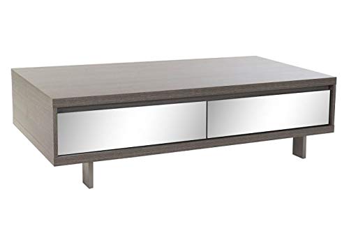 DRW Couchtisch aus Melamin und Spiegel in Hellgrau lackiert 140 x 70 x 40,5 cm, Grau transparent, 140x70x40,5cm von DRW