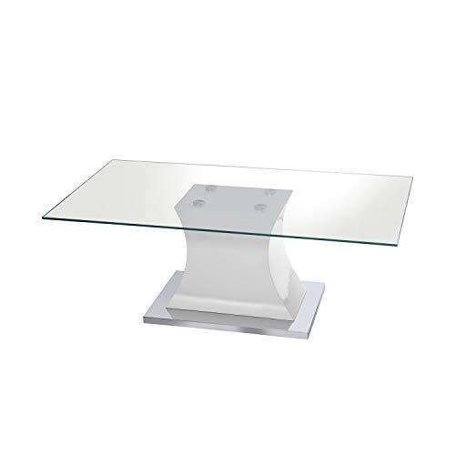 DRW Couchtisch aus Glas, Holz und Metall in transparent, weiß und verchromt, 120 x 60 x 45 cm von DRW