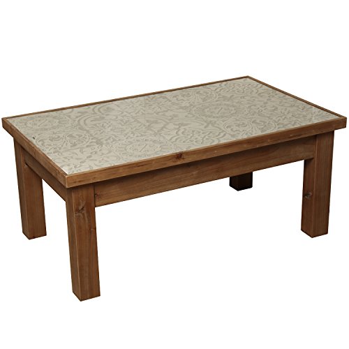 DRW Couchtisch aus Holz mit Arabeskenmuster, 102 x 65 x 45 cm von DRW