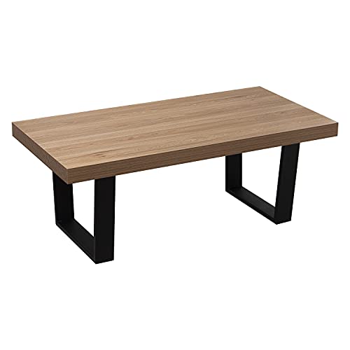 DRW Couchtisch aus Holz und Metallbeine mit MDF+Melamin und PVC in Natur und Schwarz 120 x 60 x 45 cm, 120x60x45cm von DRW