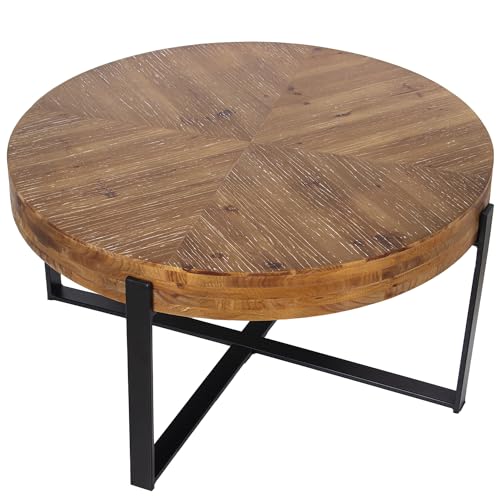 DRW Couchtisch aus MDF und Metallbeinen, in Natur und Schwarz, 82 x 82 x 43 cm, Metall, 82x82x43cm von DRW