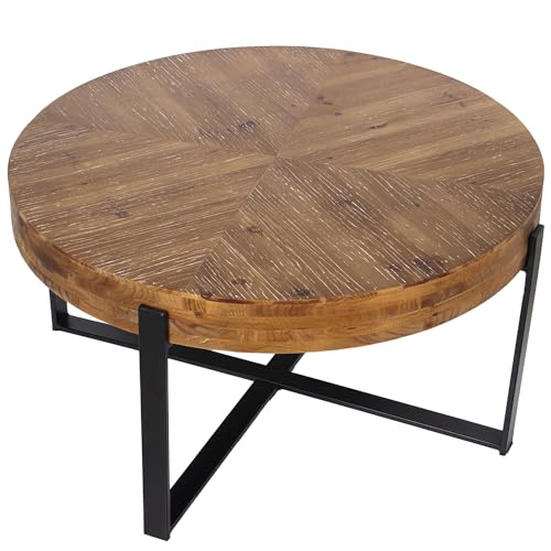 DRW Couchtisch aus MDF und Metallbeinen, in Natur und Schwarz, 82 x 82 x 43 cm von DRW