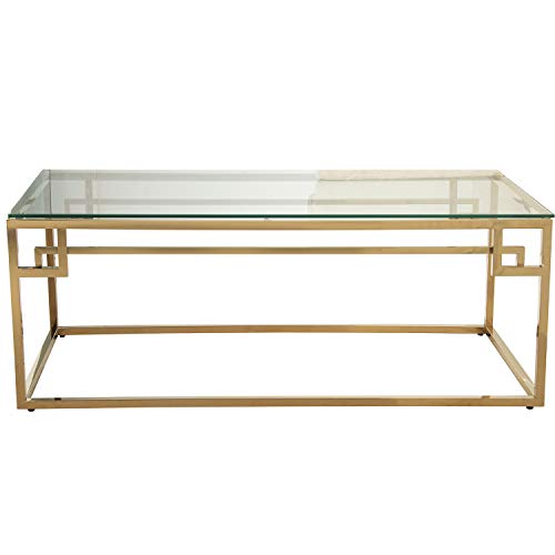 DRW Couchtisch aus Metall und Glas in Gold und Transparent, 120 x 60 x 45 cm, 120x60x45cm von DRW