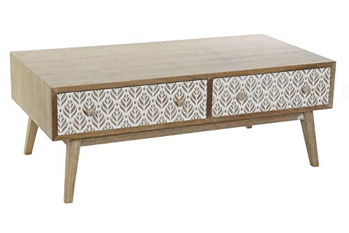 DRW Couchtisch mit 2 Schubladen Paulownia mit Blättern in Natur 120 x 64 x 45 cm, 120x64x45cm von DRW