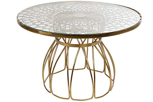 DRW Couchtisch rund aus Eisen und Glas in ethnisch und vergoldet, 71 x 71 x 45 cm, Gold, 71x 71x45cm von DRW