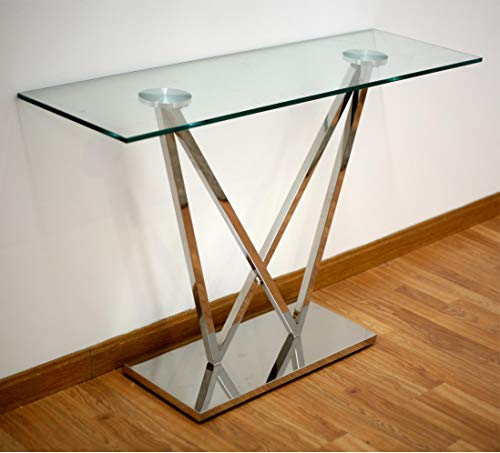 DRW DRW096760 Tisch für den Eingangsbereich, Glas und Stahl, 120 x 77 x 38 cm, silberfarben von DRW