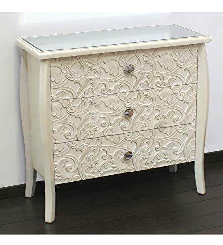 DRW DRW097575 Kommode Holz Beige mit Blumen geschnitzt 80 x 78,5 x 33 cm, Maße von DRW