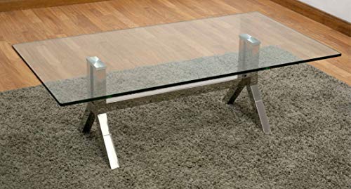 DRW DRW097699 Couchtisch aus Glas und Stahlsockel, 130 x 70 x 40 cm, silberfarben von DRW