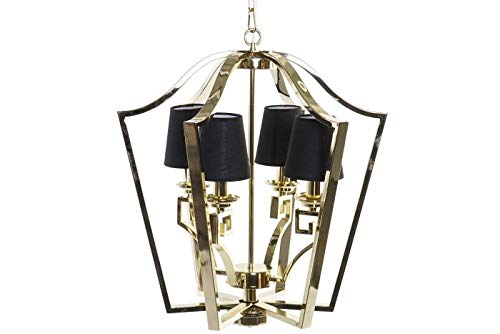 DRW Deckenleuchte aus Stahl mit 4 Lampenschirmen in Gold und Schwarz 55 x 55 x 63 cm von DRW