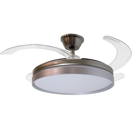 DRW Deckenventilator mit Licht und 3 einziehbaren Flügeln aus Metall und Acryl in mattem Silber, 53 x 106 x 106 cm DRW Deckenventilator mit Licht und 3 einziehbaren Flügeln aus Metall und Acryl in mattem Silber, 53 x 106 x 106 cm von DRW