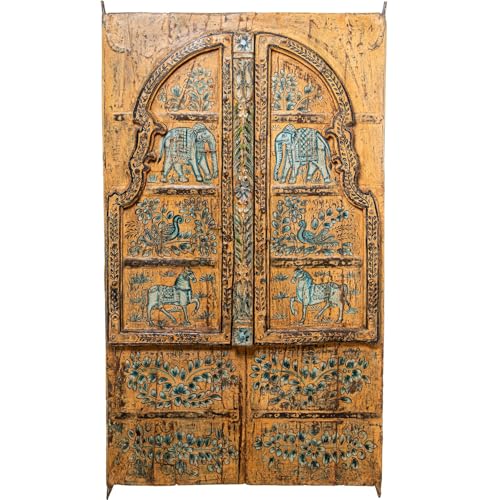 DRW Dekorative Tür zum Aufhängen aus Holz, Mehrfarbig, 80 x 10 x 136 cm, Künstliches Rattan und Metall, Natur und schwarz, Medidas: 117x106x198 cm DRW Dekorative Tür zum Aufhängen aus Holz, Mehrfarbig, 80 x 10 x 136 cm, Künstliches Rattan und Metall, Natur und schwarz, Medidas: 117x106x198 cm von DRW