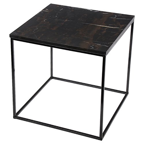 DRW Beistelltisch-quadratischer Tisch aus Metall mit Marmor in Schwarz, 40cm x 40cm x 39cm von DRW