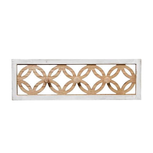 DRW Durchbrochene Wandgarderobe mit 3 Holzhaken, Weiß und Natur, 50 x 6 x 16 cm von DRW