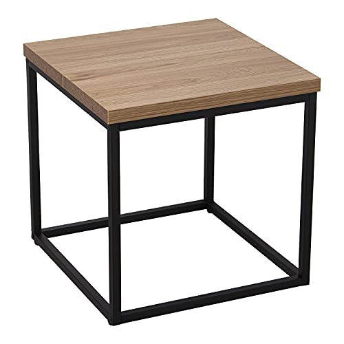 DRW Ecktisch aus Holz und Metallbeine mit MDF+Melamin und PVC in Natur und Schwarz 50 x 50 x 50 cm, 50x50x50cm von DRW