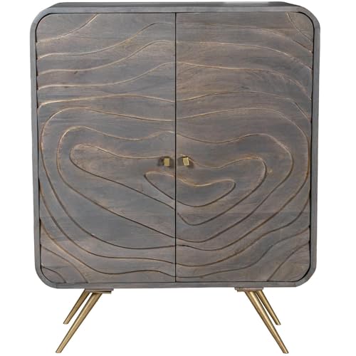 DRW Eingangsschrank mit 2 Holztüren in Grau und Gold, 90 x 42 x 110 cm von DRW