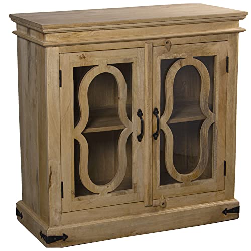 DRW Eingangsschrank mit 2 Türen aus Holz und Glas in Natur 90 x 40 x 90 cm, bunt, Grande von DRW