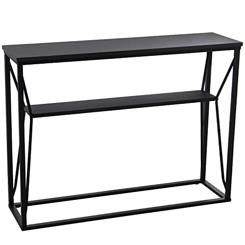 DRW Eingangstisch aus Metall und MDF, Schwarz, 100 x 30 x 75 cm von DRW