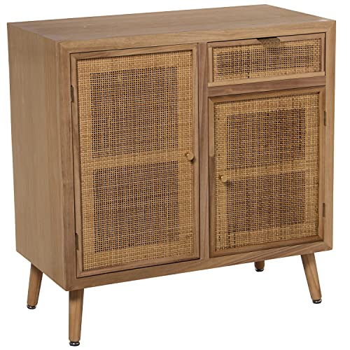 DRW Eingangstisch mit 2 Türen und 1 Schublade aus MDF Natur, 80 x 40 x 81 cm, Höhe: 16 cm, Natürlich, Holz und Rattan, estandar von DRW