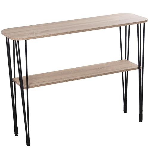 DRW Eingangstisch mit Ablage aus Holz und Metall, 120 x 40 x 91 cm, Regal 106 x 28 x 1,8 cm, Eiche und Schwarz, 120x40x91cm, balda 106x28x1,8cm von DRW