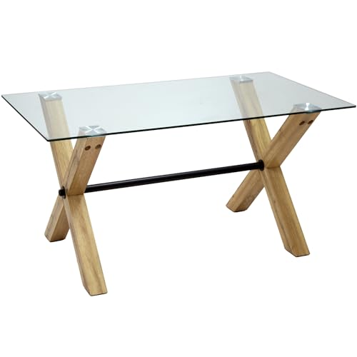 DRW Esstisch aus MDF und Glas in Natur, 150 x 80 x 76 cm, Holz dm, Natürlich und transparent, 150x80x76cm von DRW