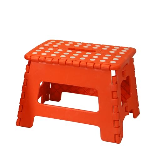 DRW Faltbarer Hocker, orange, aus Polypropylen, 32 x 25 x 22 cm, Sitzfläche: 29 x 22 cm von DRW