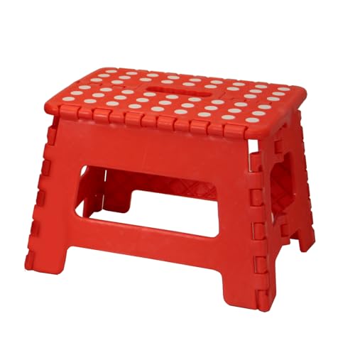 DRW Faltbarer Hocker, rot, aus Polypropylen, 32 x 25 x 22 cm, Sitzfläche: 29 x 22 cm von DRW