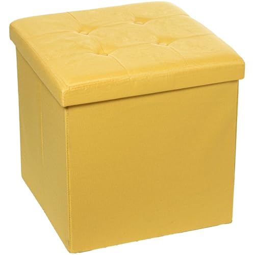 DRW Faltbarer Sitzsack mit Aufbewahrung aus Polyester in Senf, 45 x 45 x 45 cm von DRW