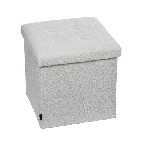 DRW Faltbarer Sitzsack mit Stauraum aus Polyester, weiß, Plüsch, 38 x 38 x 38 cm von DRW