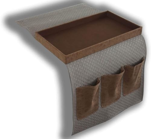 DRW Fernbedienungshalter für Sofa, mit Tablett, Kunstleder, Beige und Braun, 35 x 2 x 70 cm, bunt, estandar von DRW