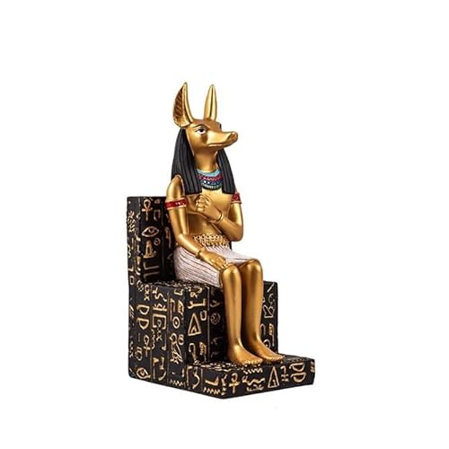 DRW Figur Anubis Ägyptischer Gott, sitzend, aus Kunstharz, handbemalt, 6x8x16 cm von DRW