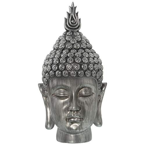 DRW Figur Buddha Kopf aus Kunstharz, versilbert, 18 x 18 x 35,5 cm von DRW