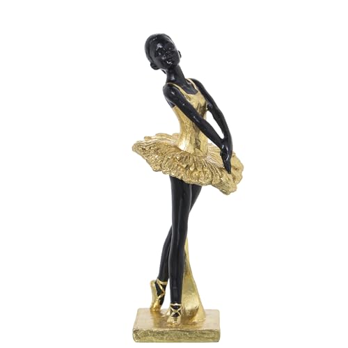 DRW Figur Einer Ballerina aus Harz in Gold und Schwarz, 11 x 12 x 17 cm von DRW