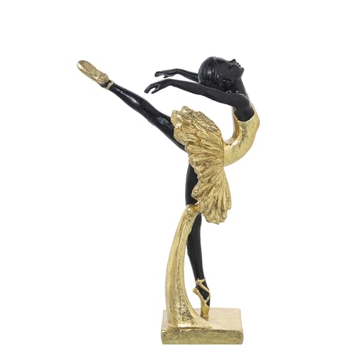 DRW Figur Einer Ballerina aus Harz in Gold und Schwarz, 13 x 16 x 25 cm von DRW