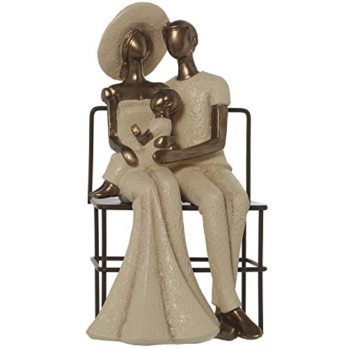 DRW Figur Einer Familie sitzt auf Einer Bank aus Kunstharz und Metall in Creme und Antikgold 13 x 12,5 x 23,5 cm von DRW