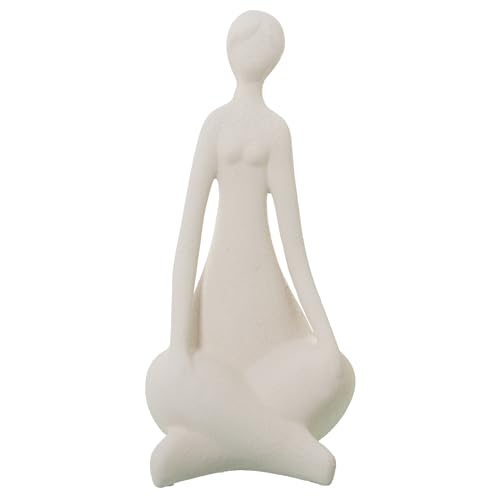 DRW Figur Einer sitzenden Frau aus Keramik in Beige Sand 22 x 27 x 47 cm von DRW